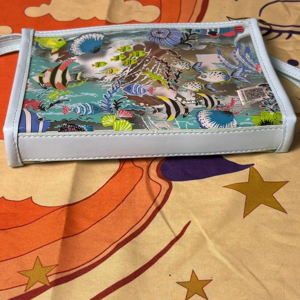 Vera Bradley Antilles Treasure Clear Cosmetic Bag Wristlet Tropical Coral Reef